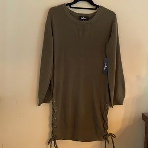 NWT Lulu’s Olive Green Knit Sweater Dress With Side Ties